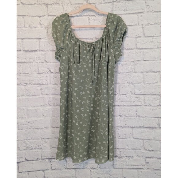 no brand Other - SO Green & White Mesh Floral Milkmaid Cap Sleeve Cottage dress Juniors X XL